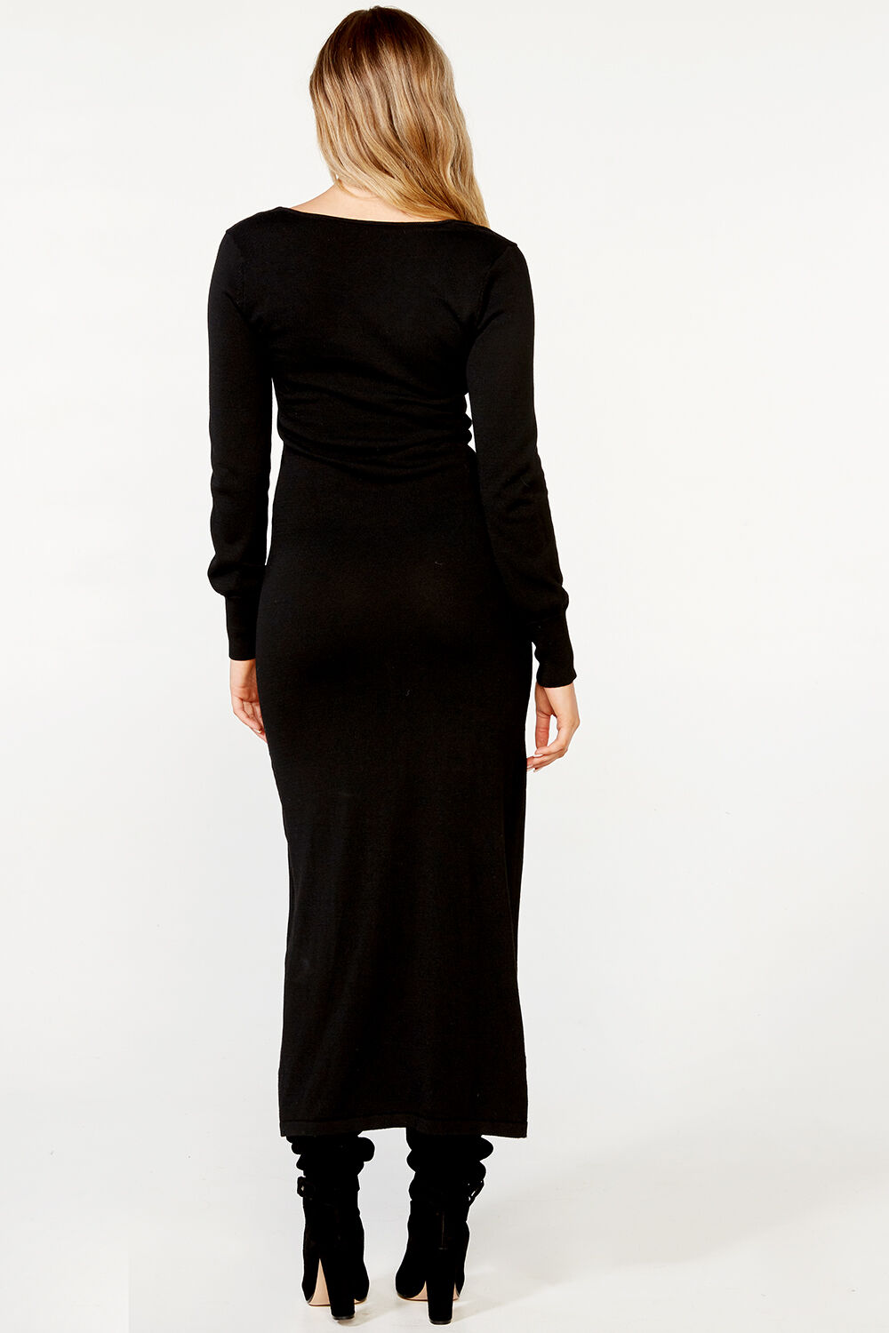 Maxi Knit Split Dress in Black | Bardot